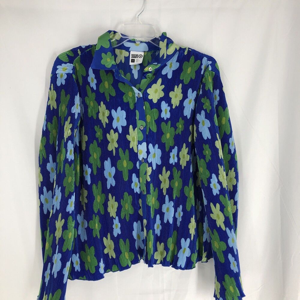 Target X Sammy B blue Mod floral print Pleated Blouse Sz 1X Black History